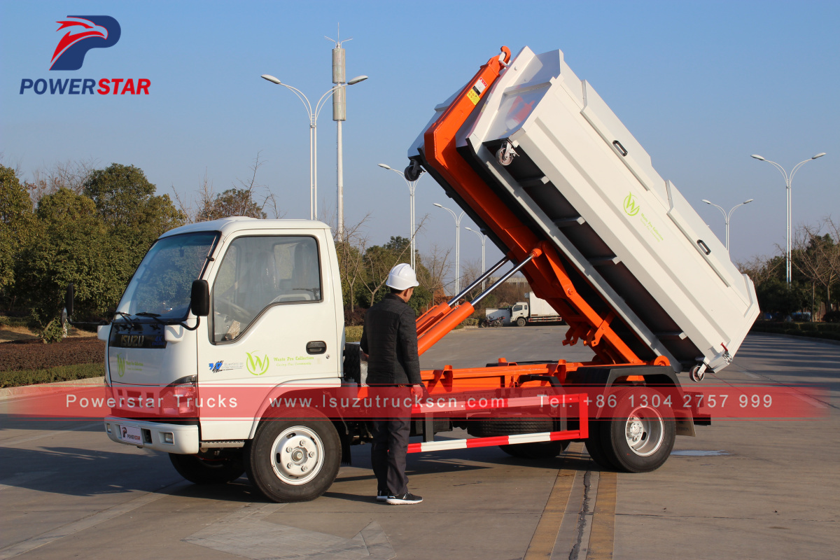 Isuzu container removable Hooklift garbage truck for sale