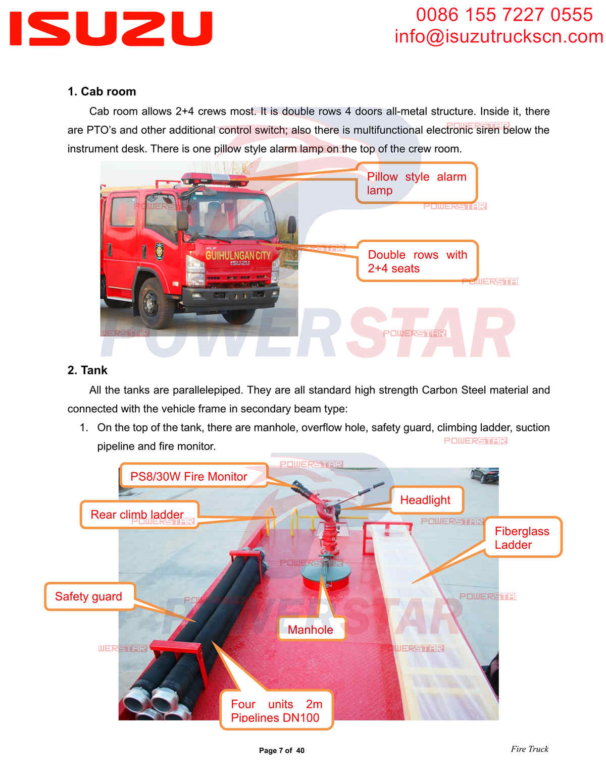 Экспорт водяных пожарных машин POWERSTAR ISUZU NQR на Филиппины Давао