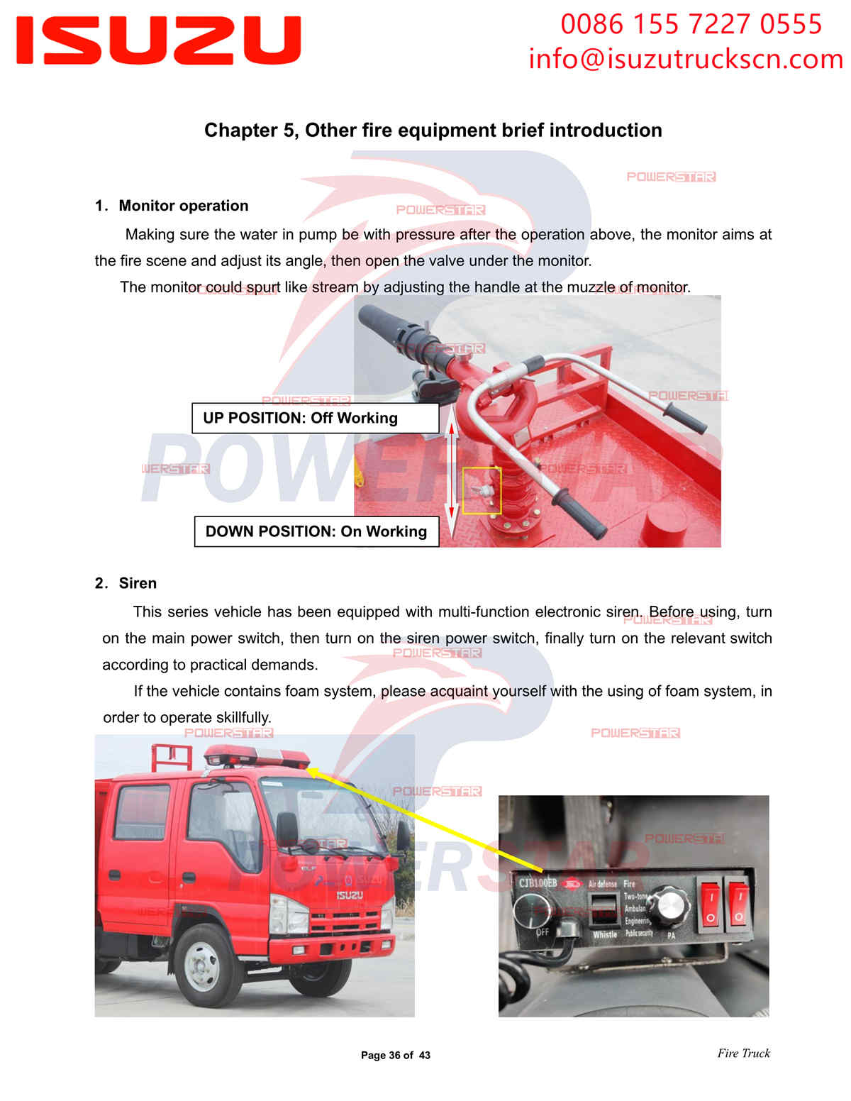 POWERSTAR ISUZU 100P Пожарная машина с водой и пеной экспорт Албания