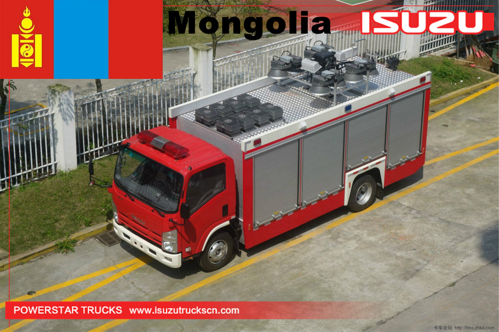 Монголия - 1 единица пожарной машины ISUZU с прожекторным освещением мачты.
