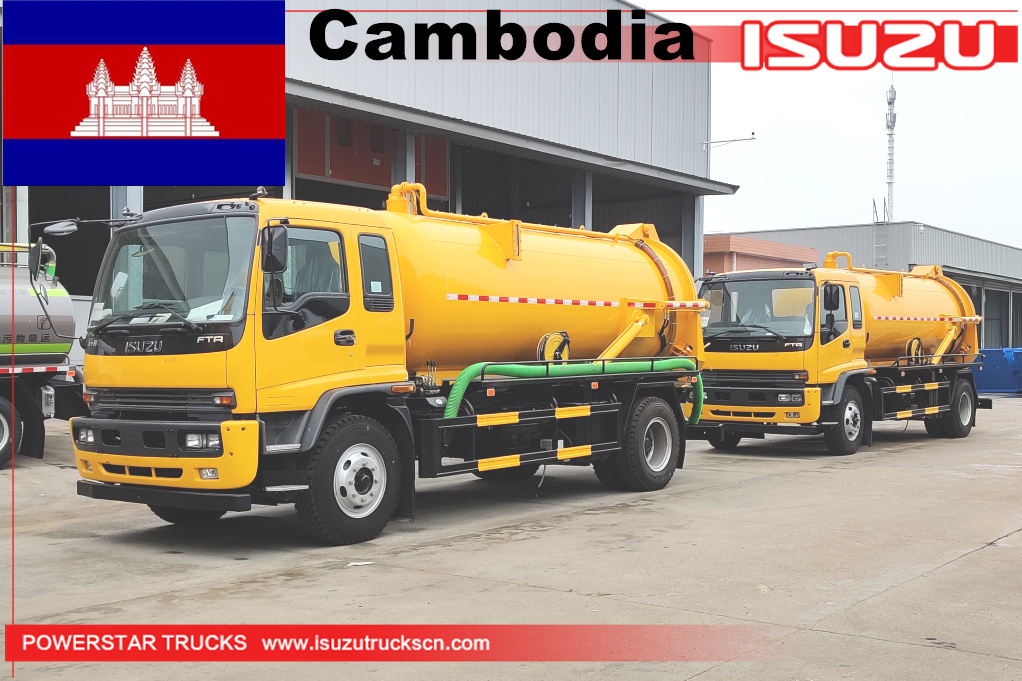 Камбоджа ISUZU 10000 литров 190HP Вакуумная цистерна для всасывания сточных вод Автоцистерна для всасывания фекальных вод