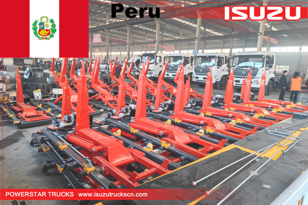 Перу ISUZU Крюковый подъемник Мусоровоз Комплект кузова с поднятой структурой