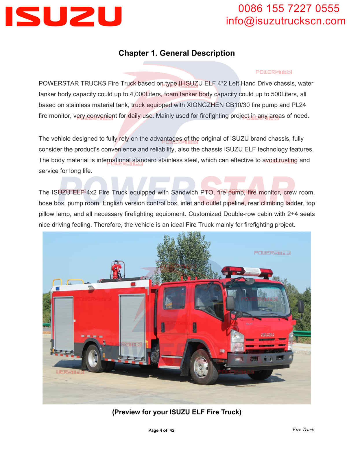 POWERSTAR ISUZU NPR Экспорт пожарной машины с водой и пеной Дубай