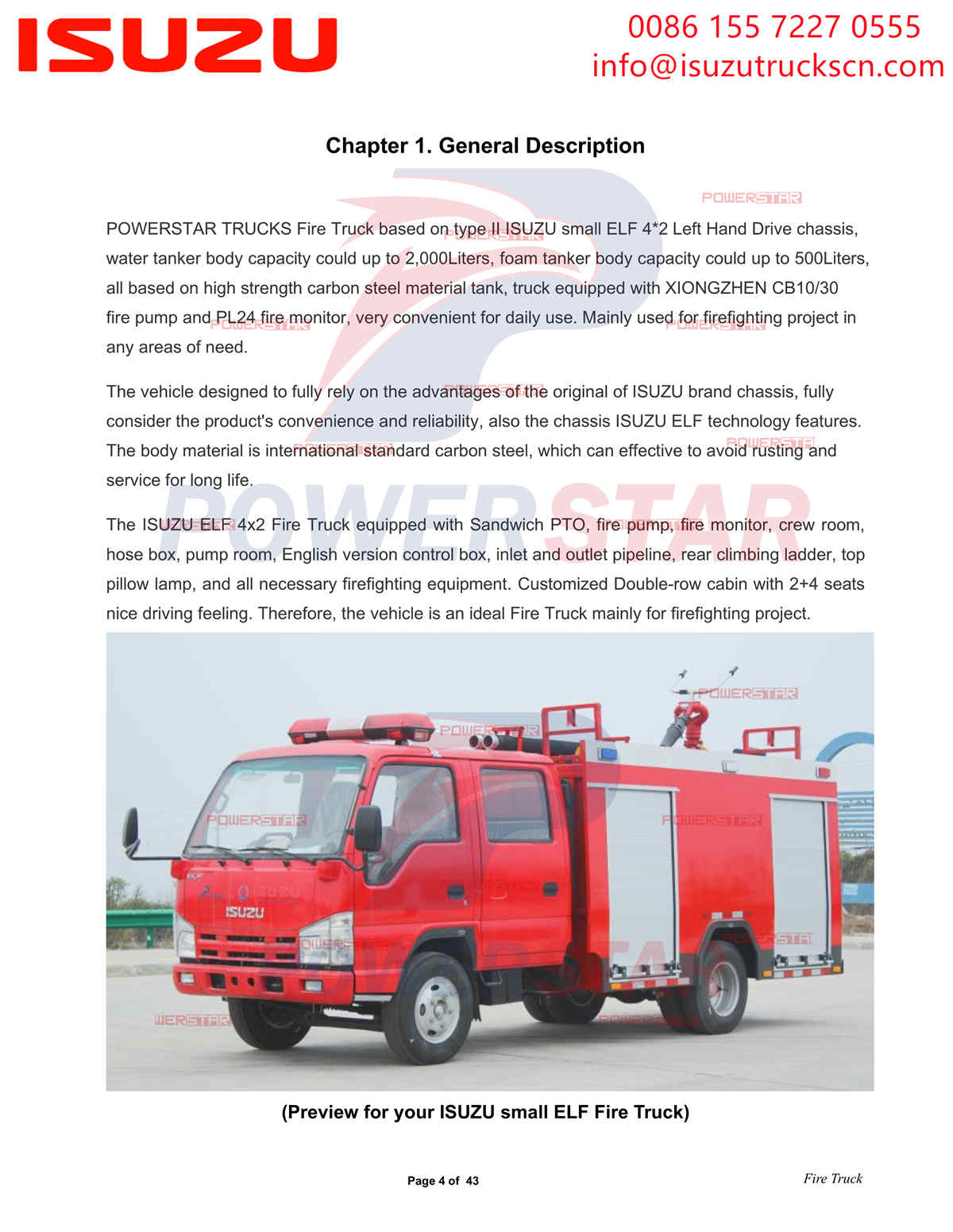 POWERSTAR ISUZU 100P Пожарная машина с водой и пеной экспорт Албания