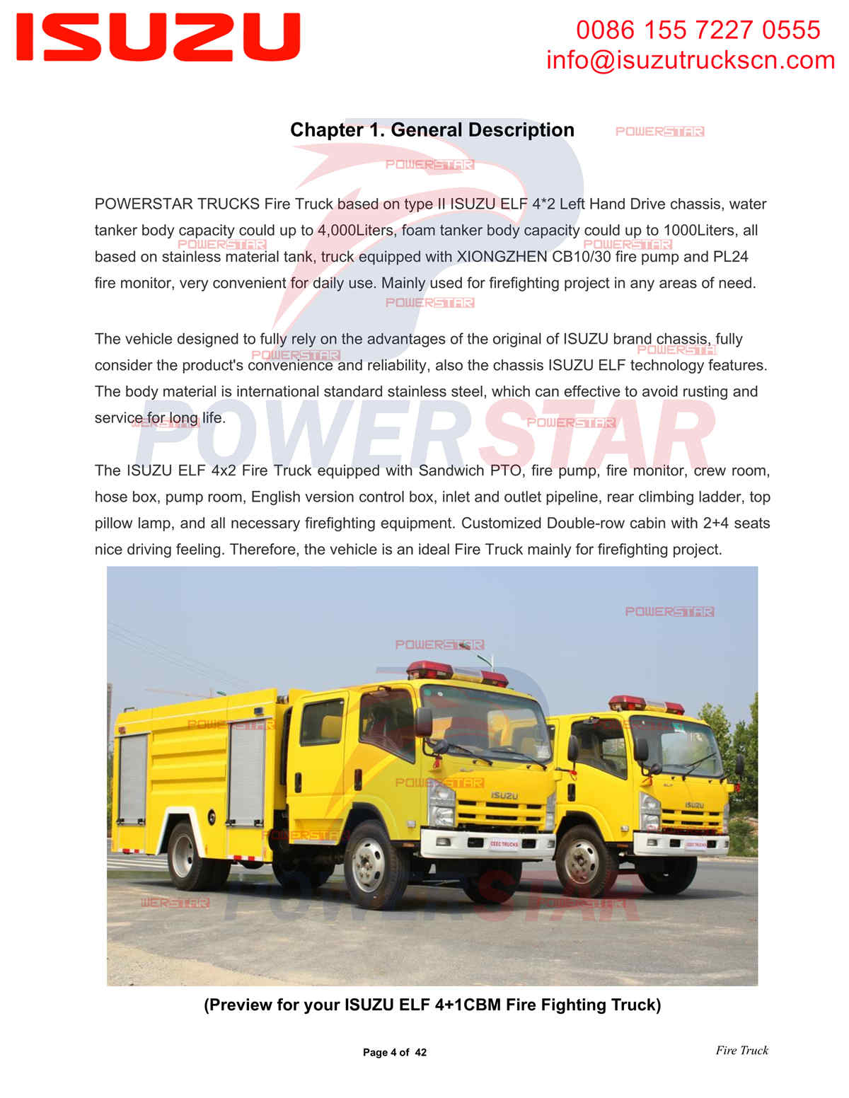 Экспорт пожарной машины POWERSTAR ISUZU ELF в Дубай