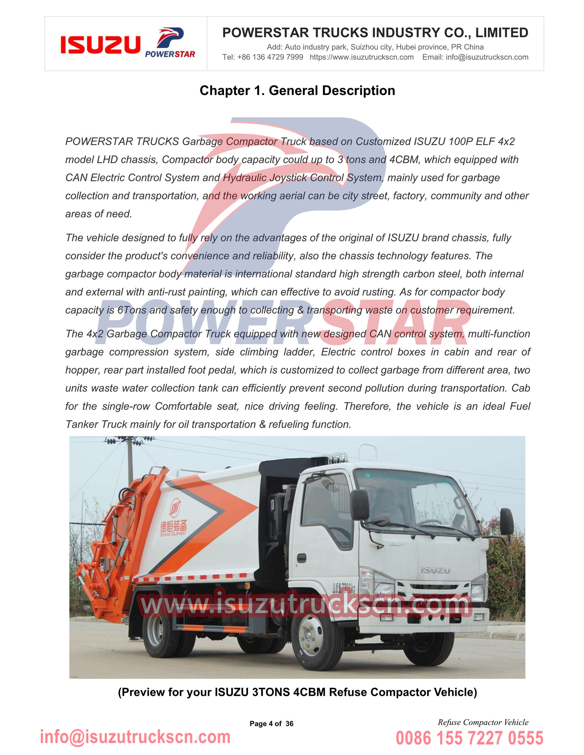 POWERSTAR Isuzu 4cbm Уплотнитель мусора Автомобиль Ручной экспорт Африка Гамбия