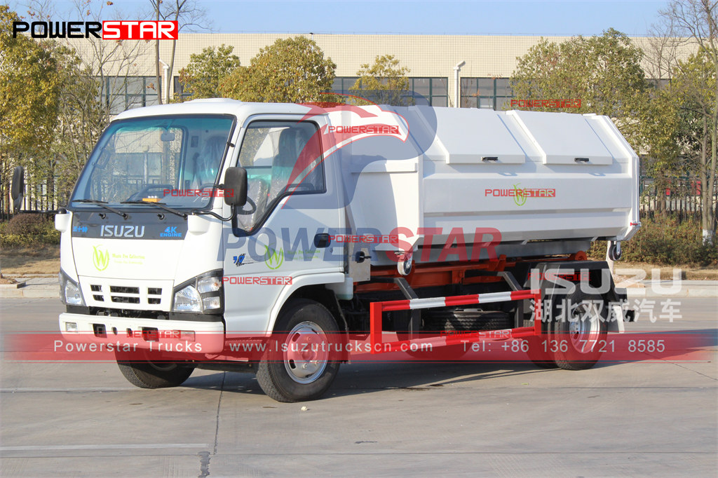 ISUZU NKR 4-6cbm грузовик с крюковым подъемником, съемный вагон, мусоровоз, экспорт в Сент-Мартин
