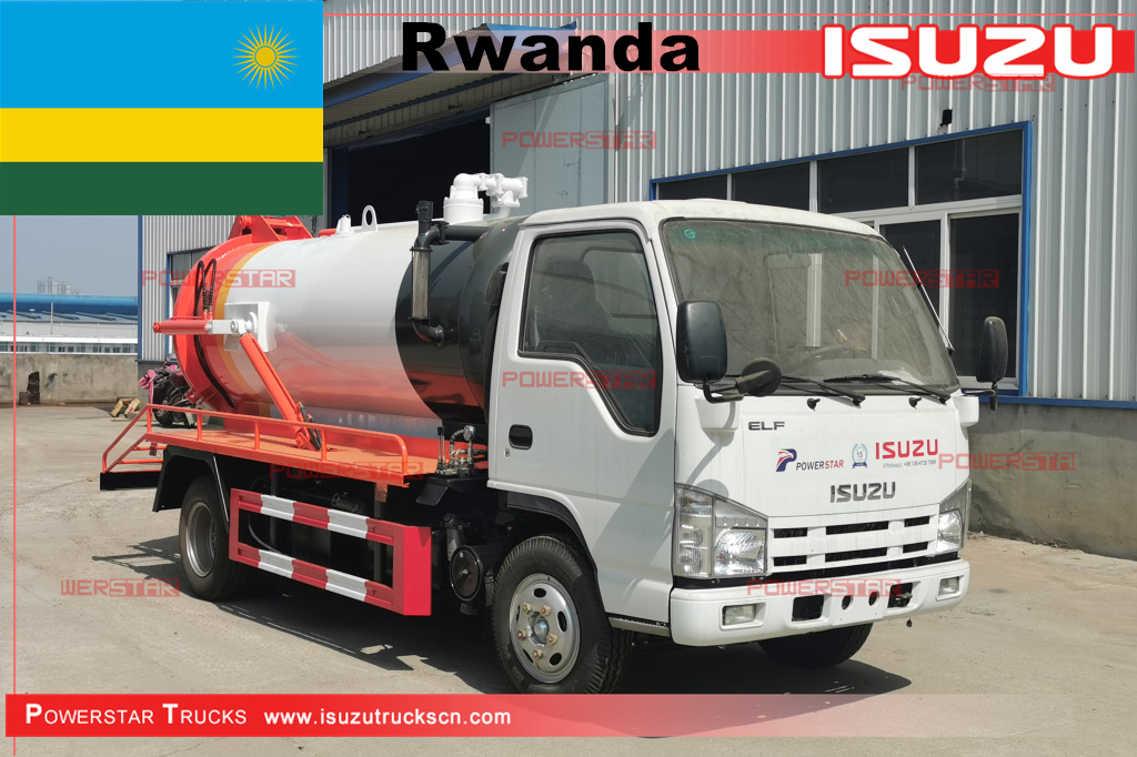 Руанда - Вакуумная цистерна ISUZU объемом 4000 л Мобильный всасывающий грузовик для сточных вод
